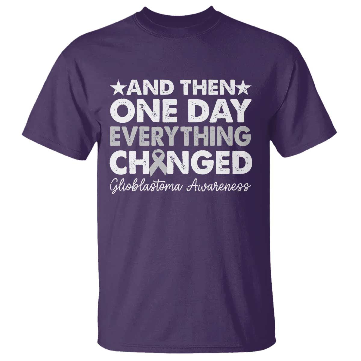 Glioblastoma Support T Shirt Retro Fight Brain Tumor Cure Gray Ribbon
