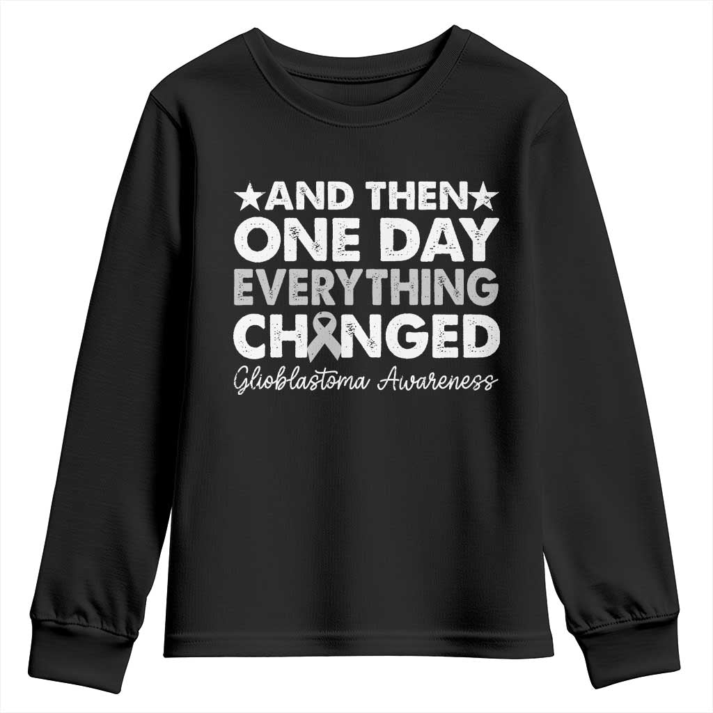 Glioblastoma Support Youth Sweatshirt Retro Fight Brain Tumor Cure Gray Ribbon