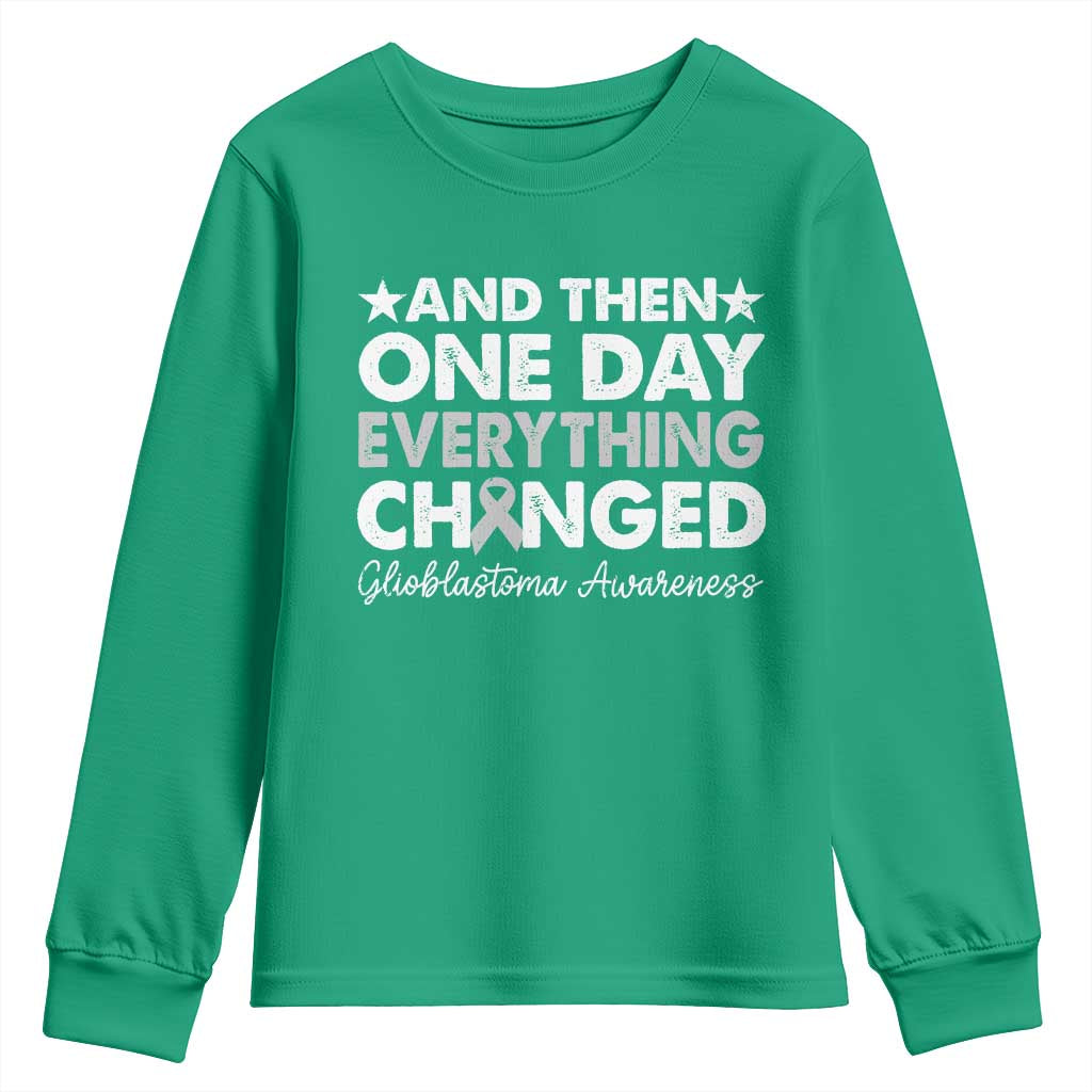 Glioblastoma Support Youth Sweatshirt Retro Fight Brain Tumor Cure Gray Ribbon