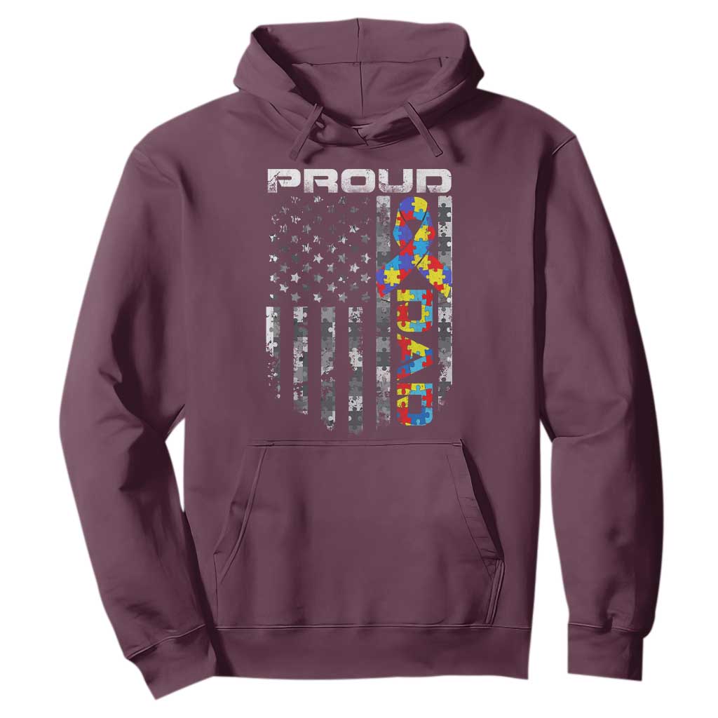 Vintage Proud Autism Dad Hoodie USA American Flag Father Day