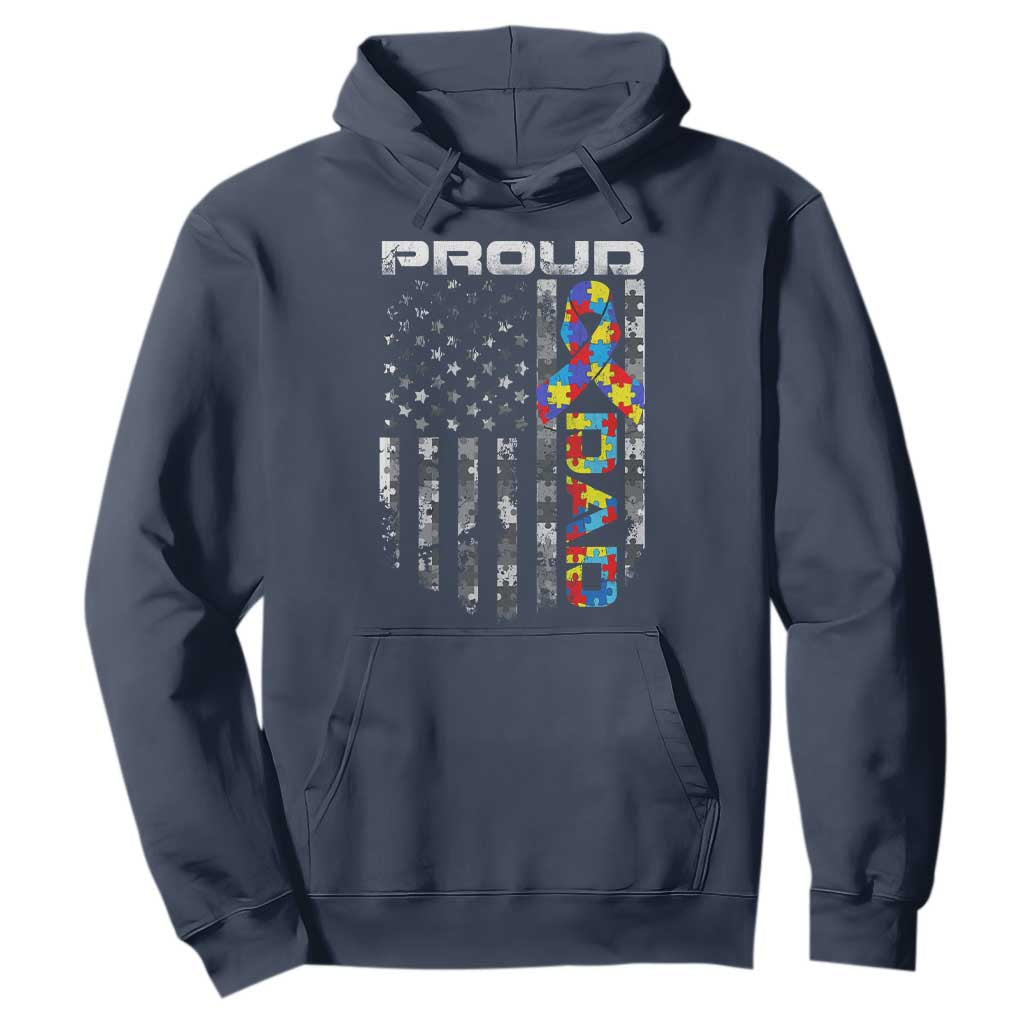 Vintage Proud Autism Dad Hoodie USA American Flag Father Day