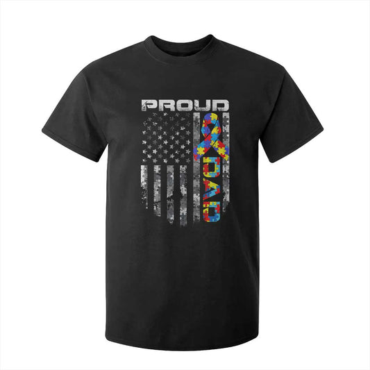 Vintage Proud Autism Dad T Shirt For Kid USA American Flag Father Day