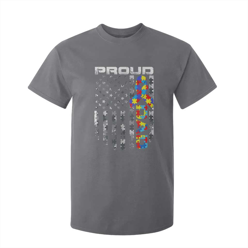 Vintage Proud Autism Dad T Shirt For Kid USA American Flag Father Day