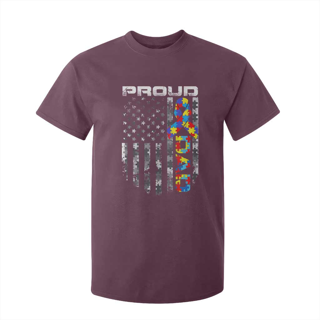 Vintage Proud Autism Dad T Shirt For Kid USA American Flag Father Day