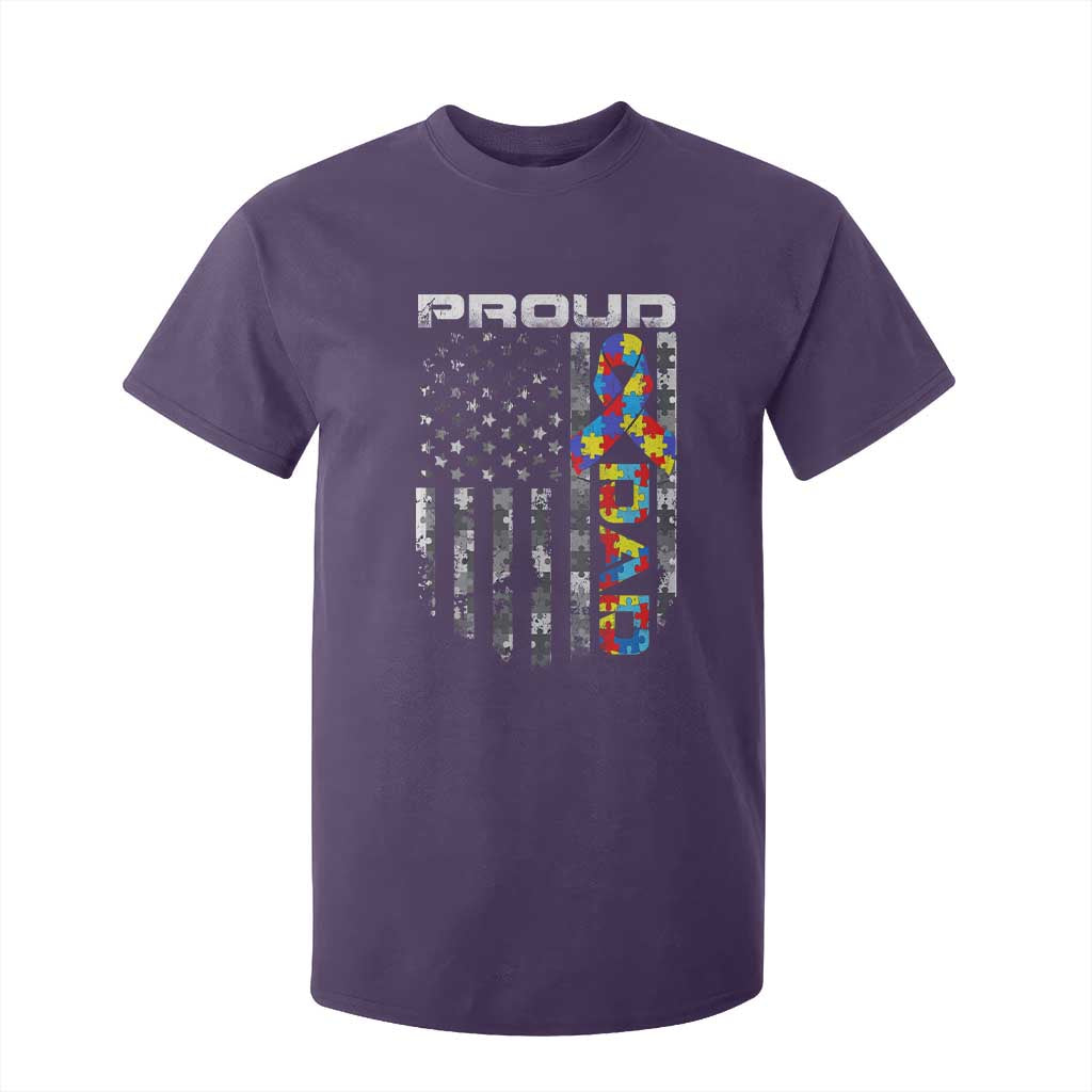 Vintage Proud Autism Dad T Shirt For Kid USA American Flag Father Day