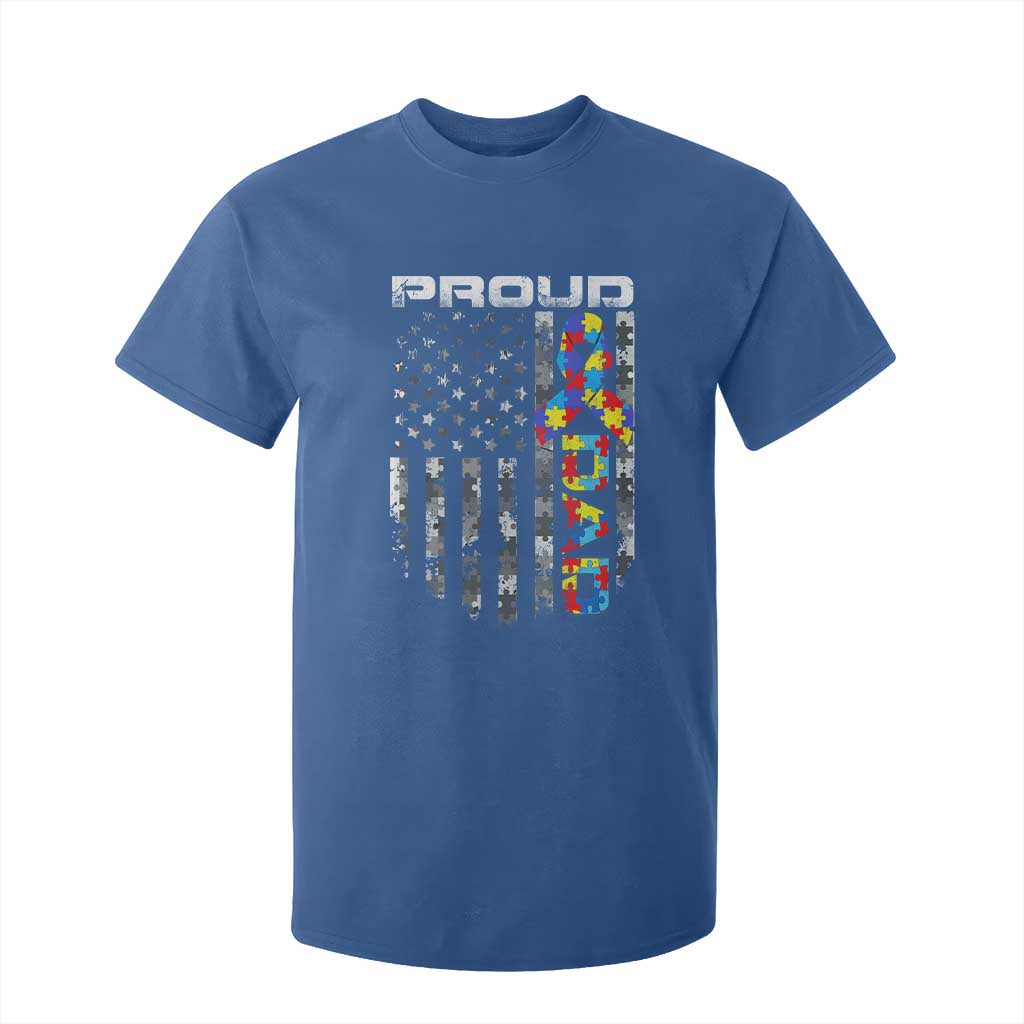 Vintage Proud Autism Dad T Shirt For Kid USA American Flag Father Day