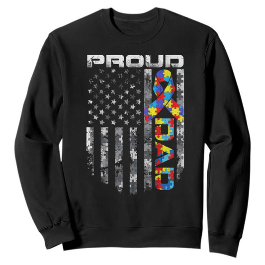 Vintage Proud Autism Dad Sweatshirt USA American Flag Father Day