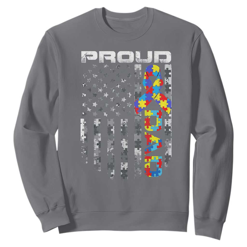 Vintage Proud Autism Dad Sweatshirt USA American Flag Father Day