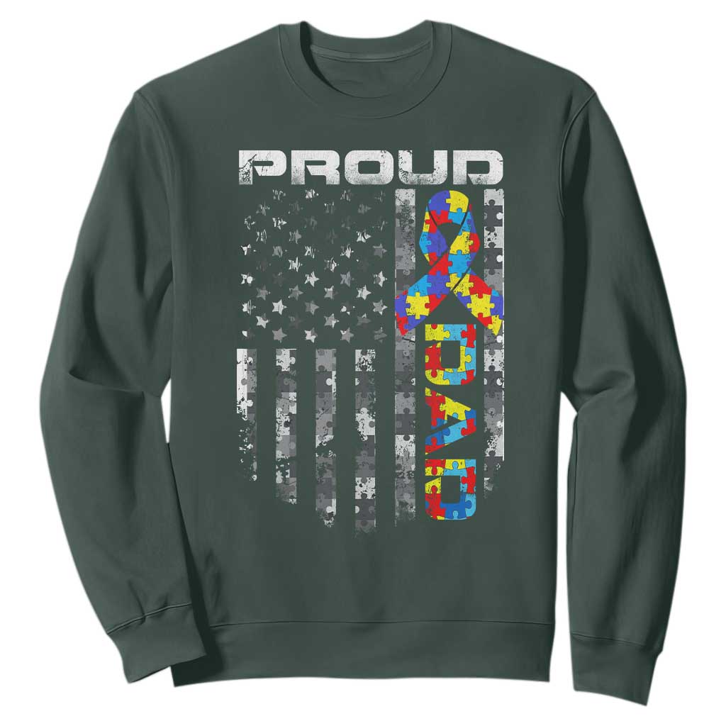 Vintage Proud Autism Dad Sweatshirt USA American Flag Father Day