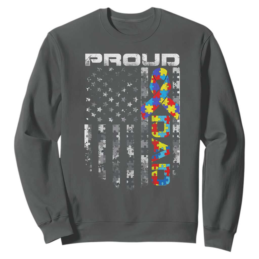 Vintage Proud Autism Dad Sweatshirt USA American Flag Father Day