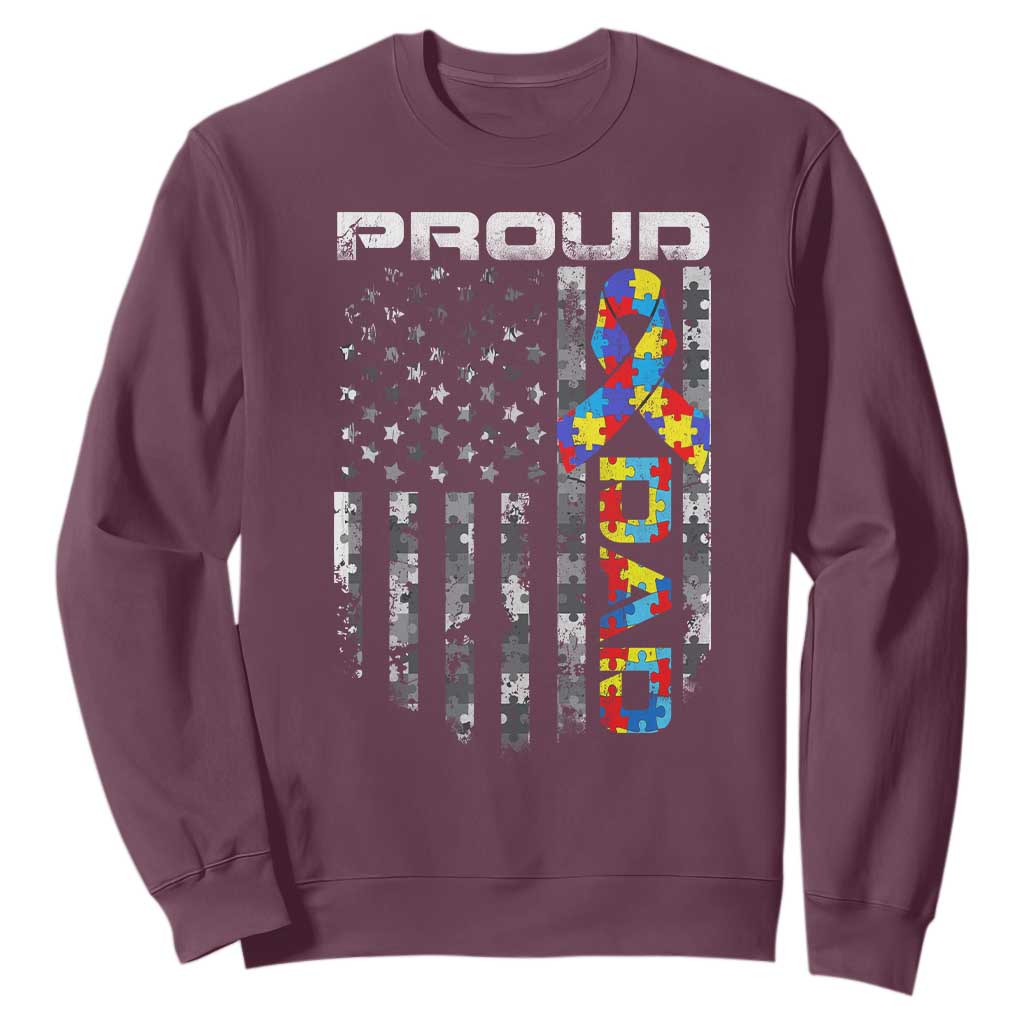 Vintage Proud Autism Dad Sweatshirt USA American Flag Father Day