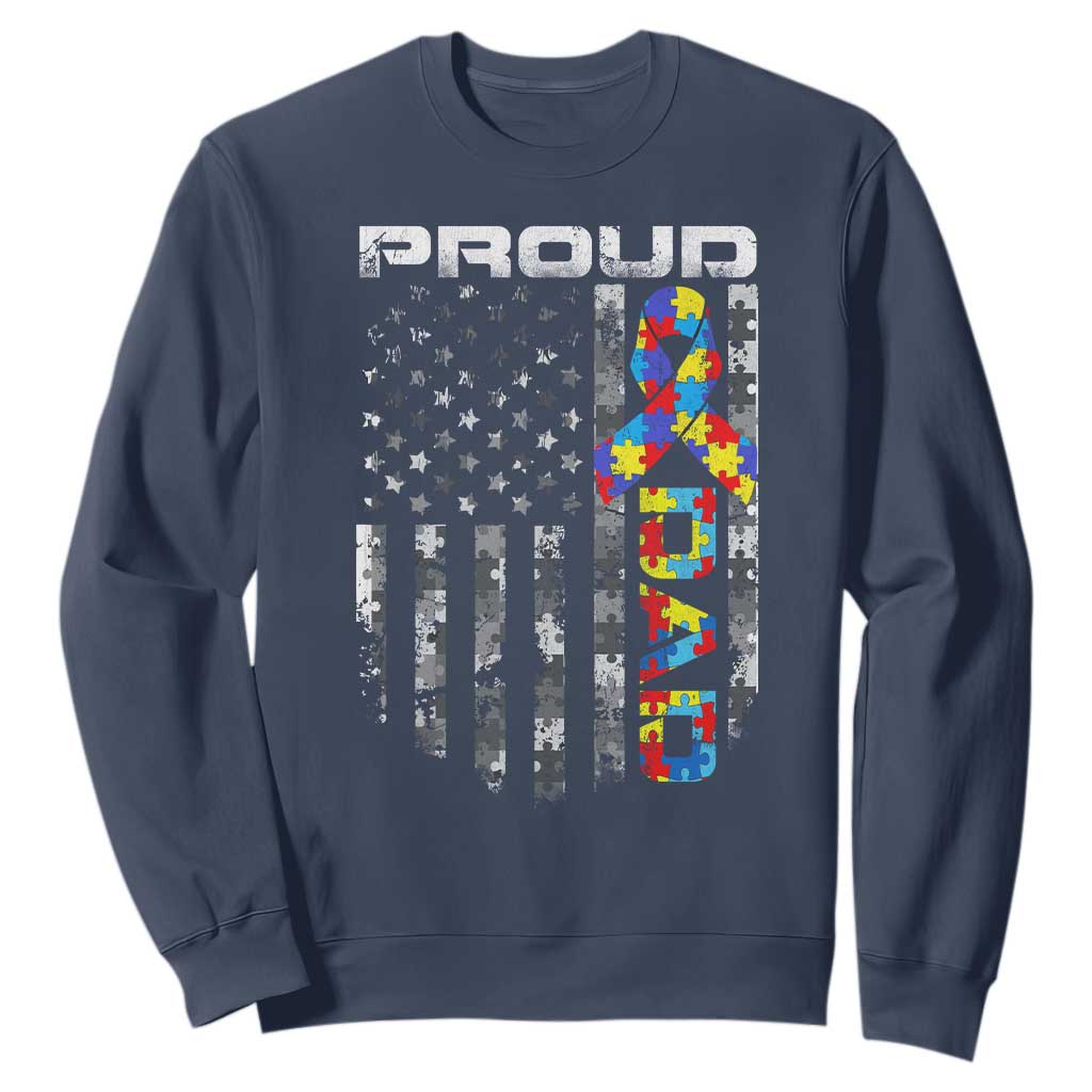 Vintage Proud Autism Dad Sweatshirt USA American Flag Father Day