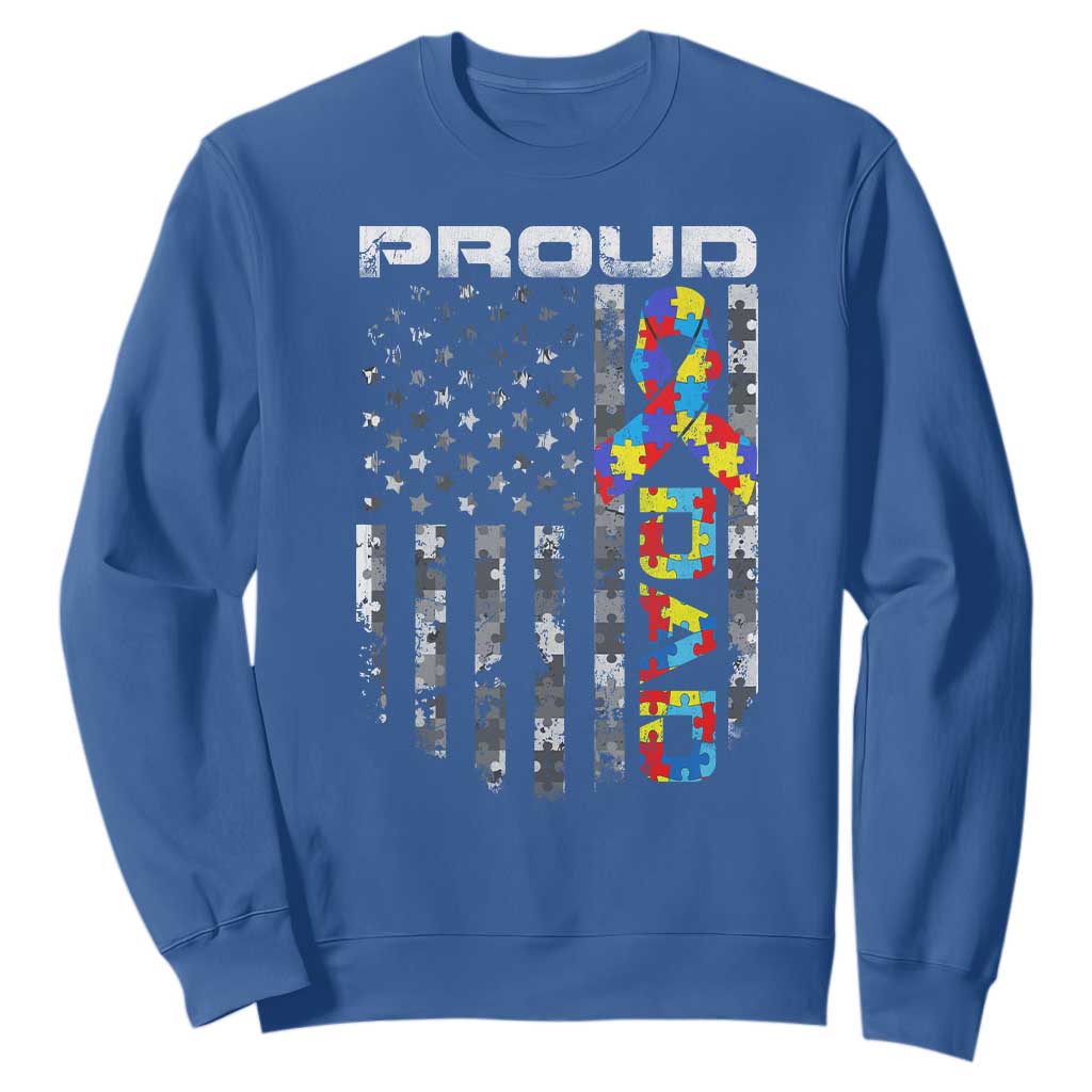 Vintage Proud Autism Dad Sweatshirt USA American Flag Father Day