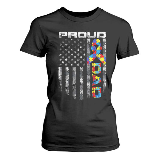 Vintage Proud Autism Dad T Shirt For Women USA American Flag Father Day