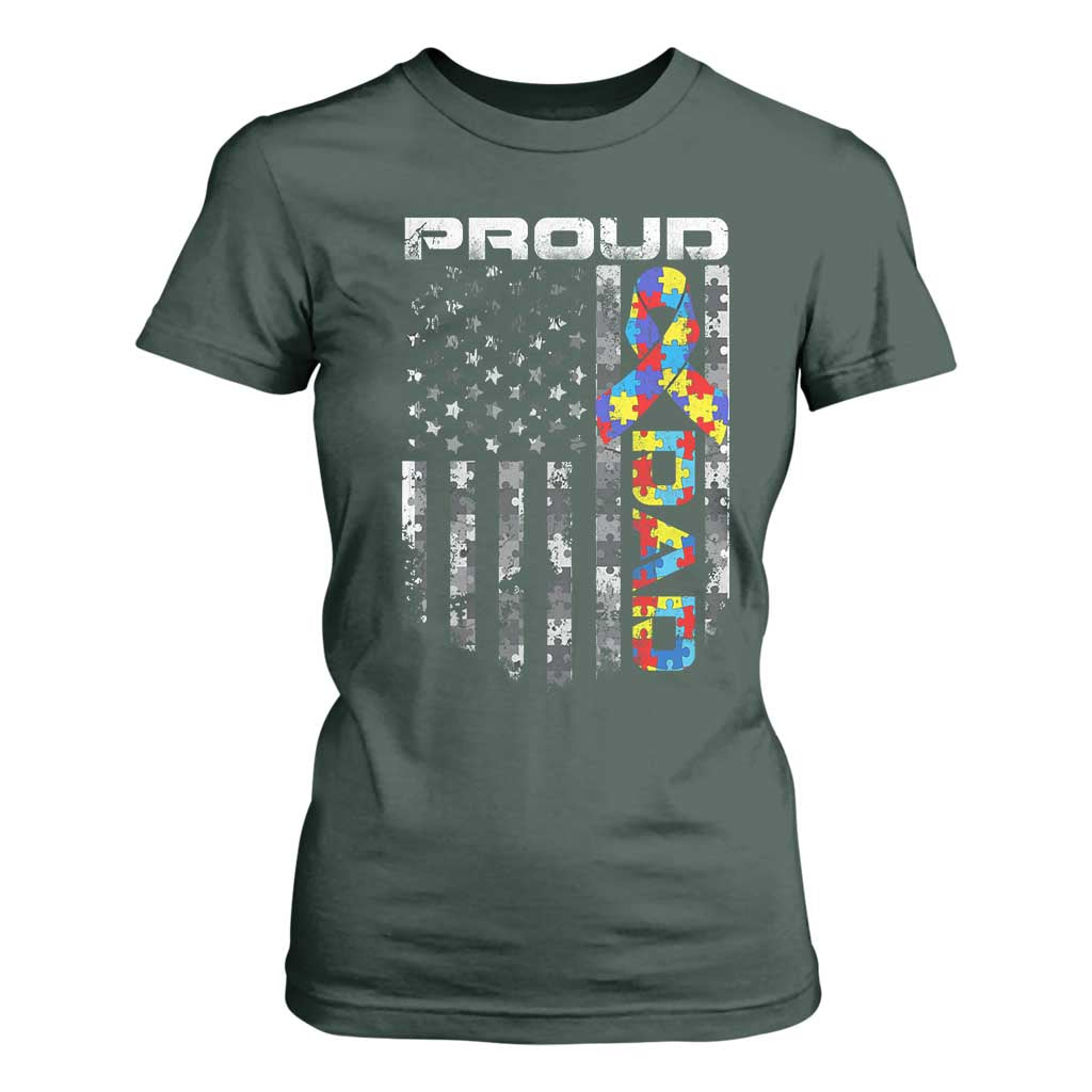 Vintage Proud Autism Dad T Shirt For Women USA American Flag Father Day