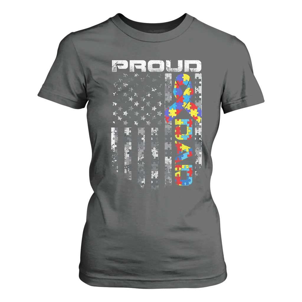 Vintage Proud Autism Dad T Shirt For Women USA American Flag Father Day