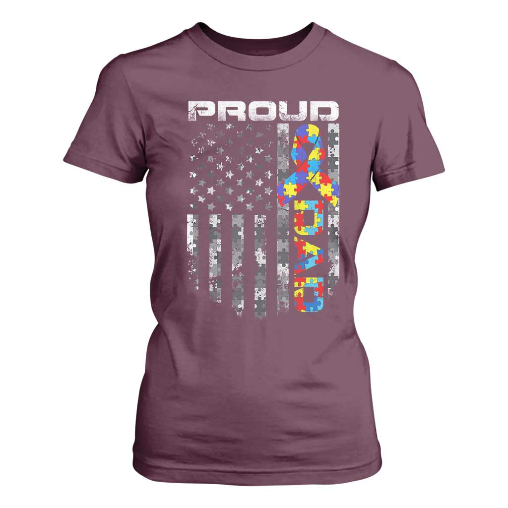 Vintage Proud Autism Dad T Shirt For Women USA American Flag Father Day