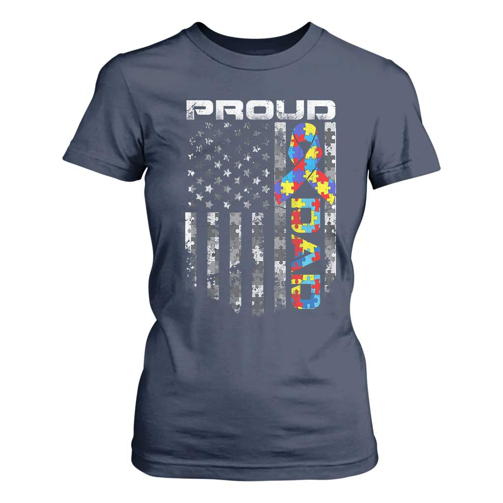 Vintage Proud Autism Dad T Shirt For Women USA American Flag Father Day