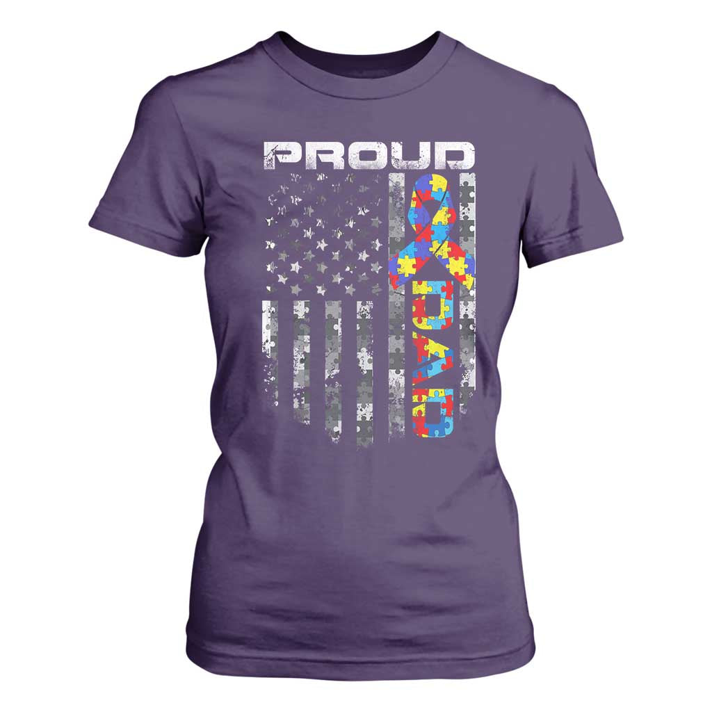 Vintage Proud Autism Dad T Shirt For Women USA American Flag Father Day