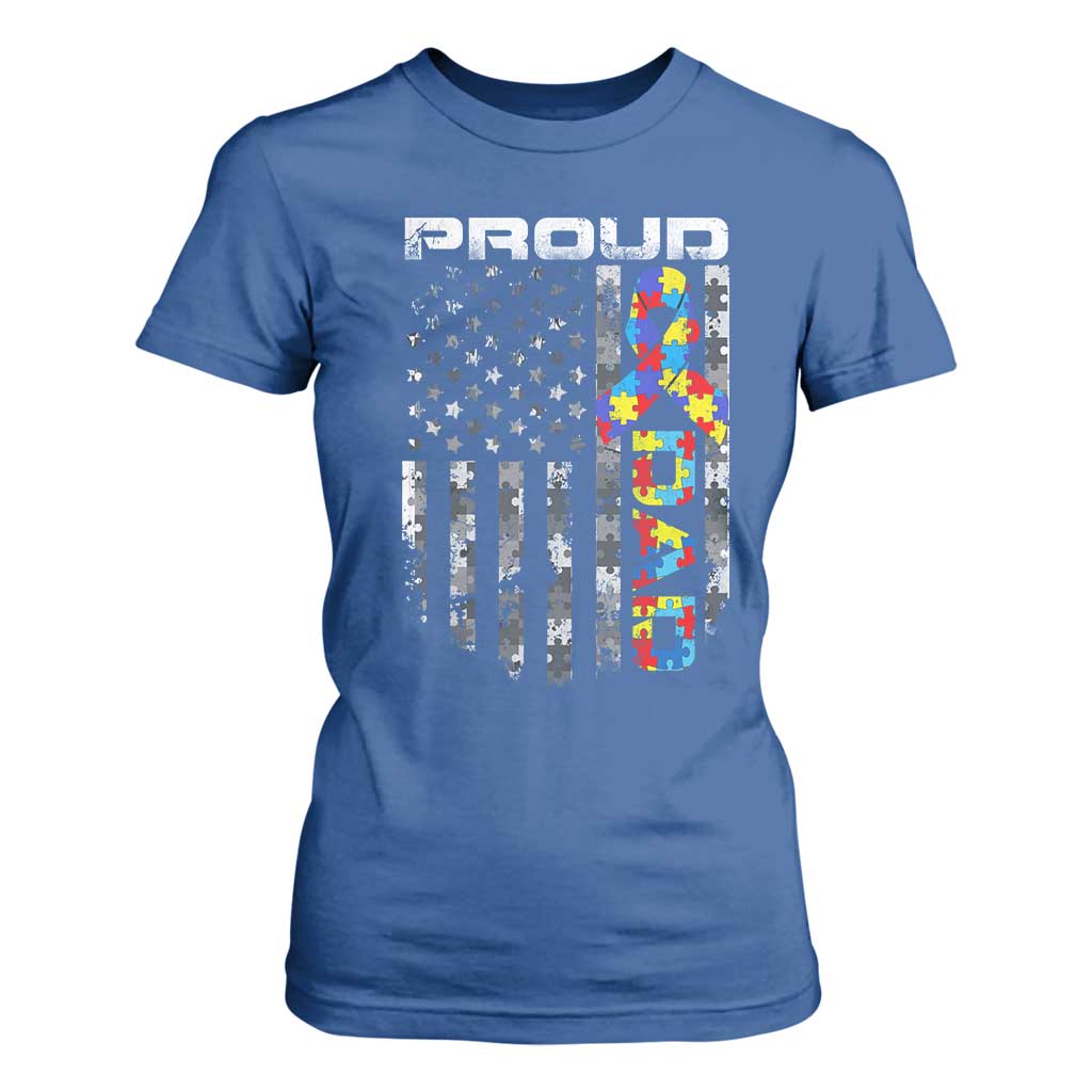 Vintage Proud Autism Dad T Shirt For Women USA American Flag Father Day