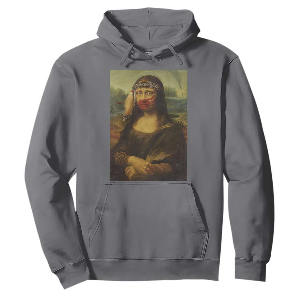 MMIW Movement Hoodie Mona Lisa Red Handprint Indigenous Woman Stop Stolen Sisters