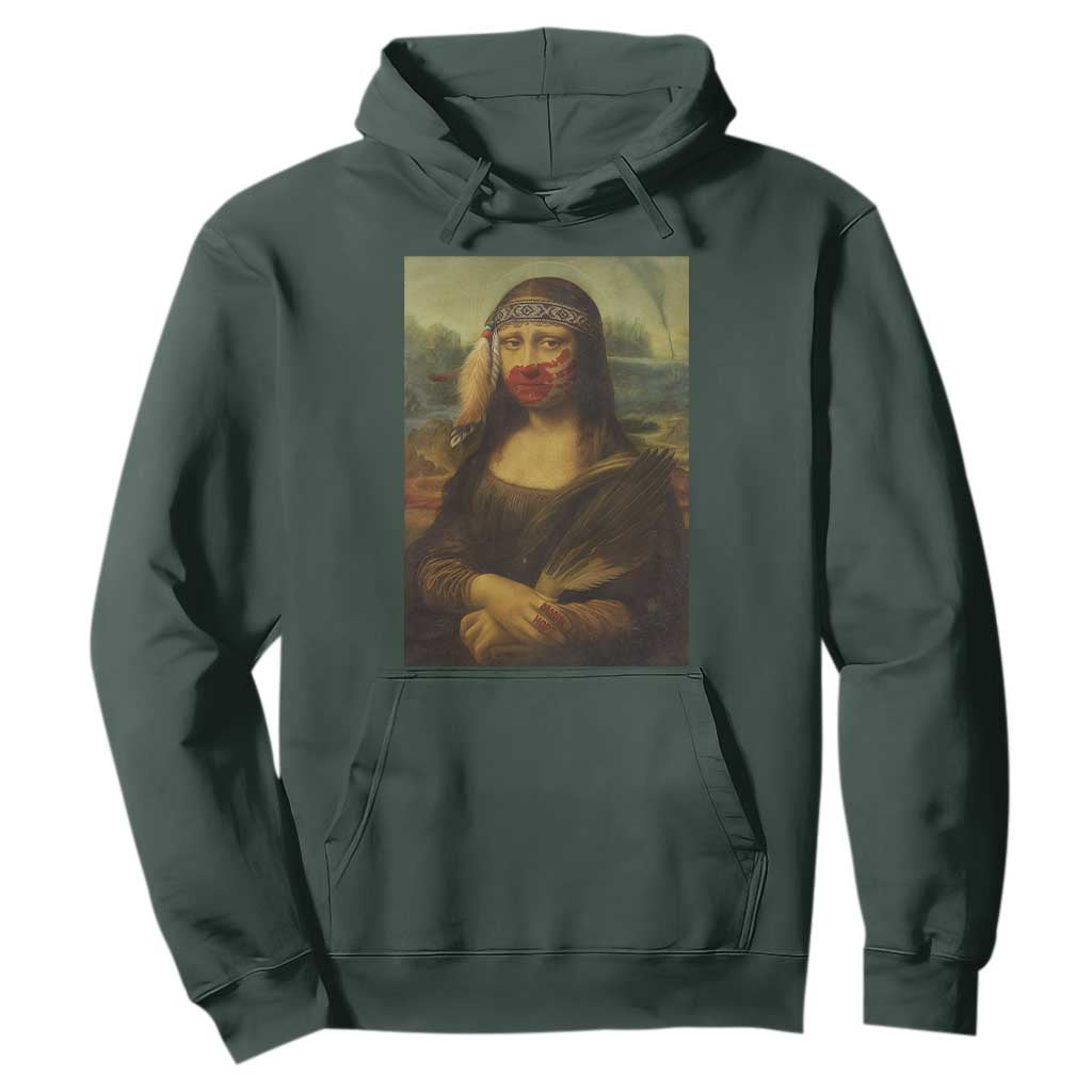 MMIW Movement Hoodie Mona Lisa Red Handprint Indigenous Woman Stop Stolen Sisters