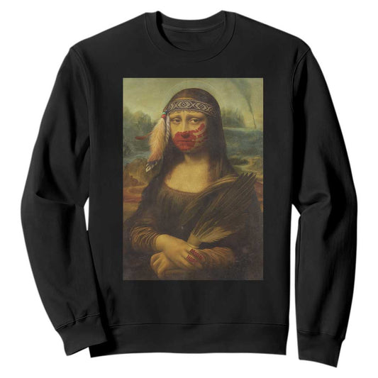 MMIW Movement Sweatshirt Mona Lisa Red Handprint Indigenous Woman Stop Stolen Sisters