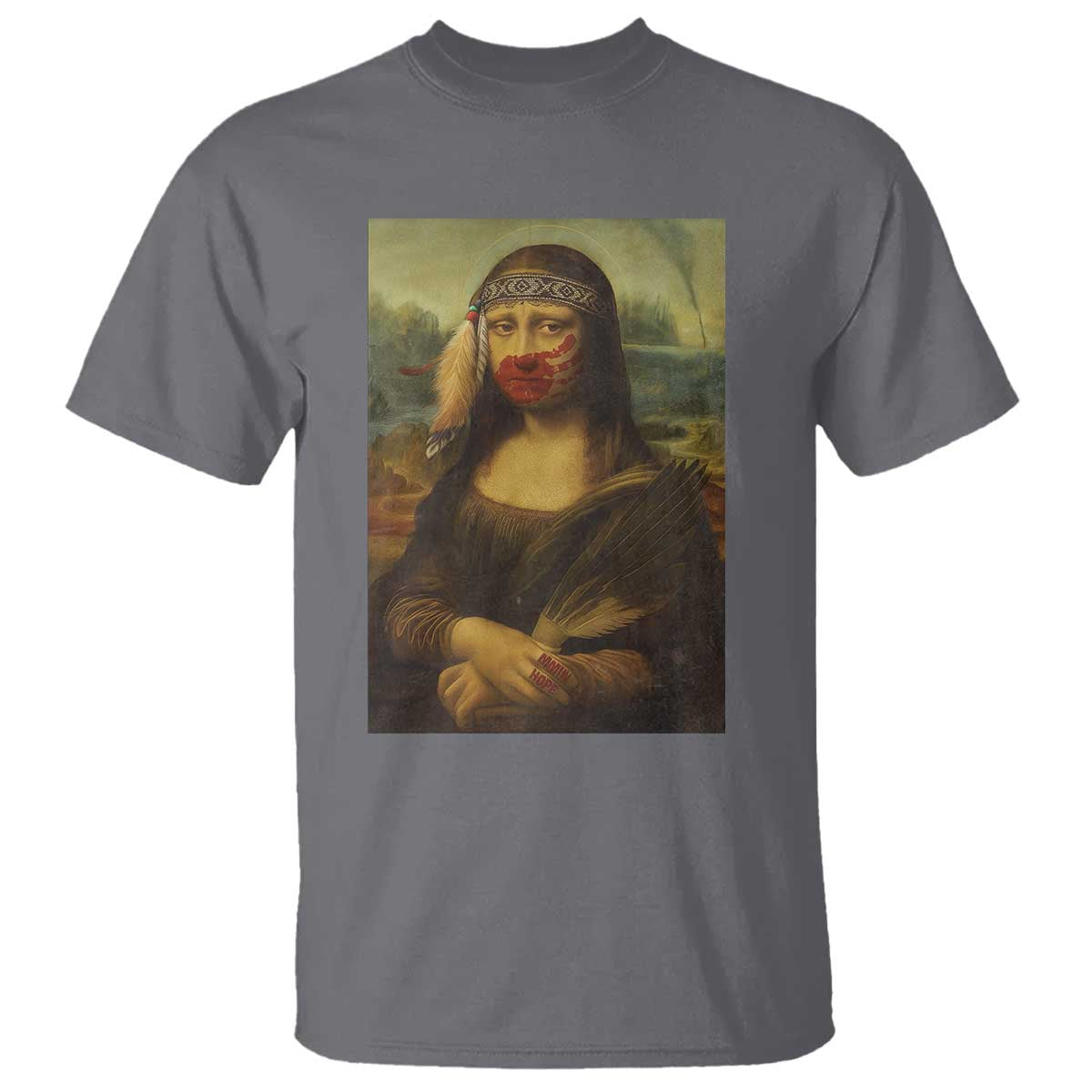 MMIW Movement T Shirt Mona Lisa Red Handprint Indigenous Woman Stop Stolen Sisters