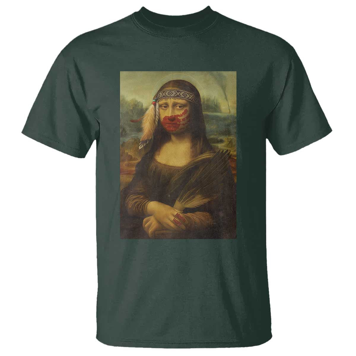 MMIW Movement T Shirt Mona Lisa Red Handprint Indigenous Woman Stop Stolen Sisters