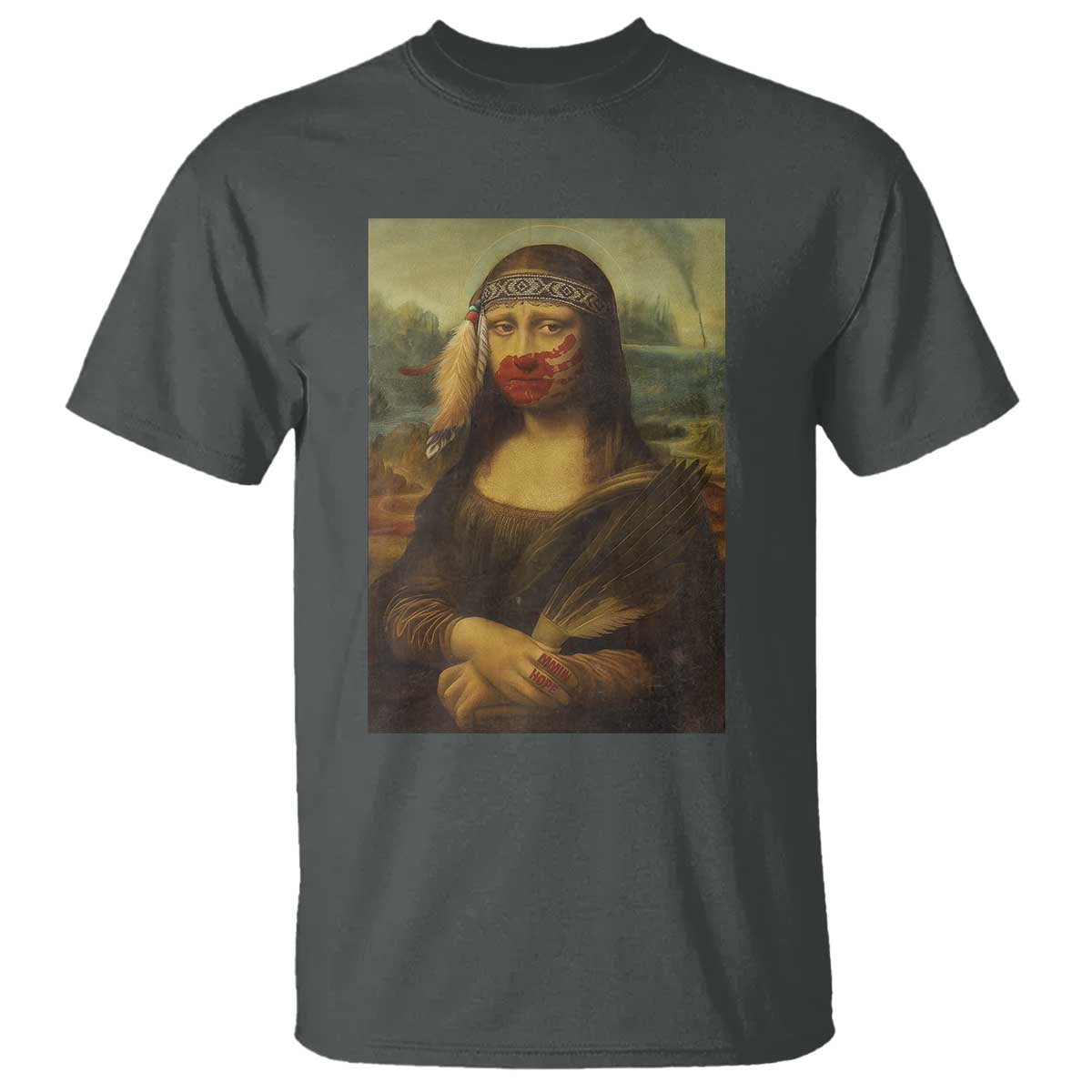 MMIW Movement T Shirt Mona Lisa Red Handprint Indigenous Woman Stop Stolen Sisters