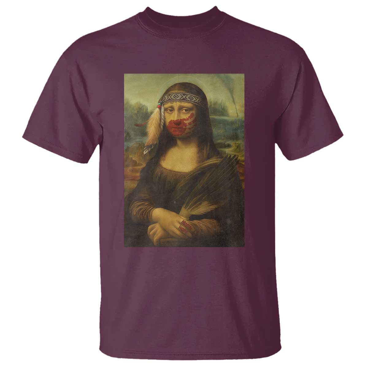 MMIW Movement T Shirt Mona Lisa Red Handprint Indigenous Woman Stop Stolen Sisters