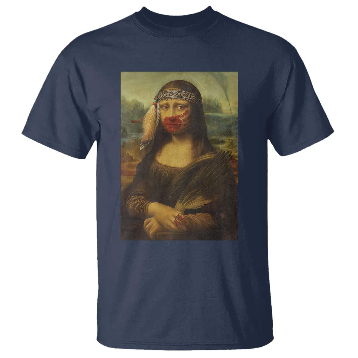 MMIW Movement T Shirt Mona Lisa Red Handprint Indigenous Woman Stop Stolen Sisters