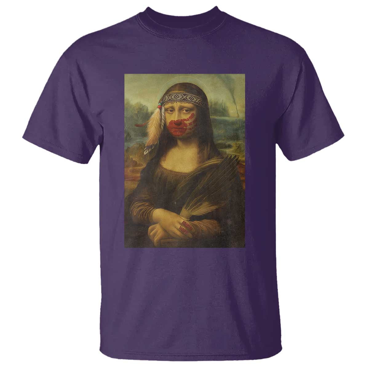 MMIW Movement T Shirt Mona Lisa Red Handprint Indigenous Woman Stop Stolen Sisters