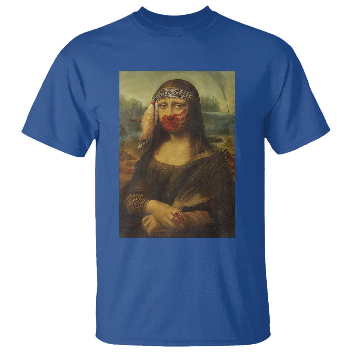 MMIW Movement T Shirt Mona Lisa Red Handprint Indigenous Woman Stop Stolen Sisters