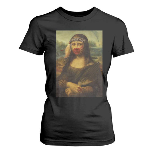 MMIW Movement T Shirt For Women Mona Lisa Red Handprint Indigenous Woman Stop Stolen Sisters