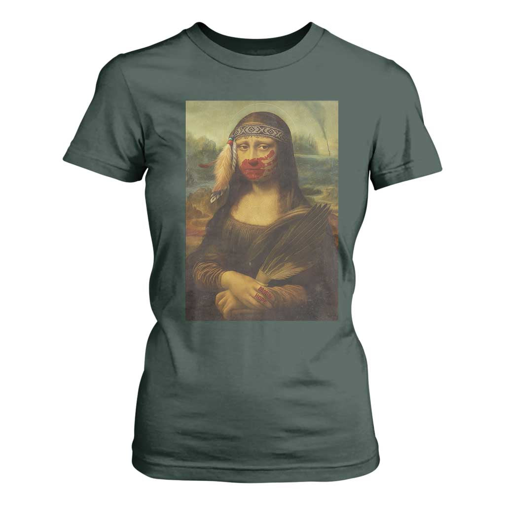 MMIW Movement T Shirt For Women Mona Lisa Red Handprint Indigenous Woman Stop Stolen Sisters