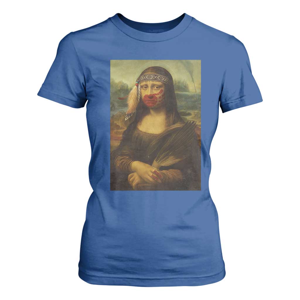 MMIW Movement T Shirt For Women Mona Lisa Red Handprint Indigenous Woman Stop Stolen Sisters