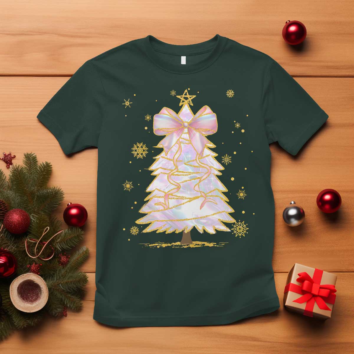 christmas-tree-bow-t-shirt-gift-for-her