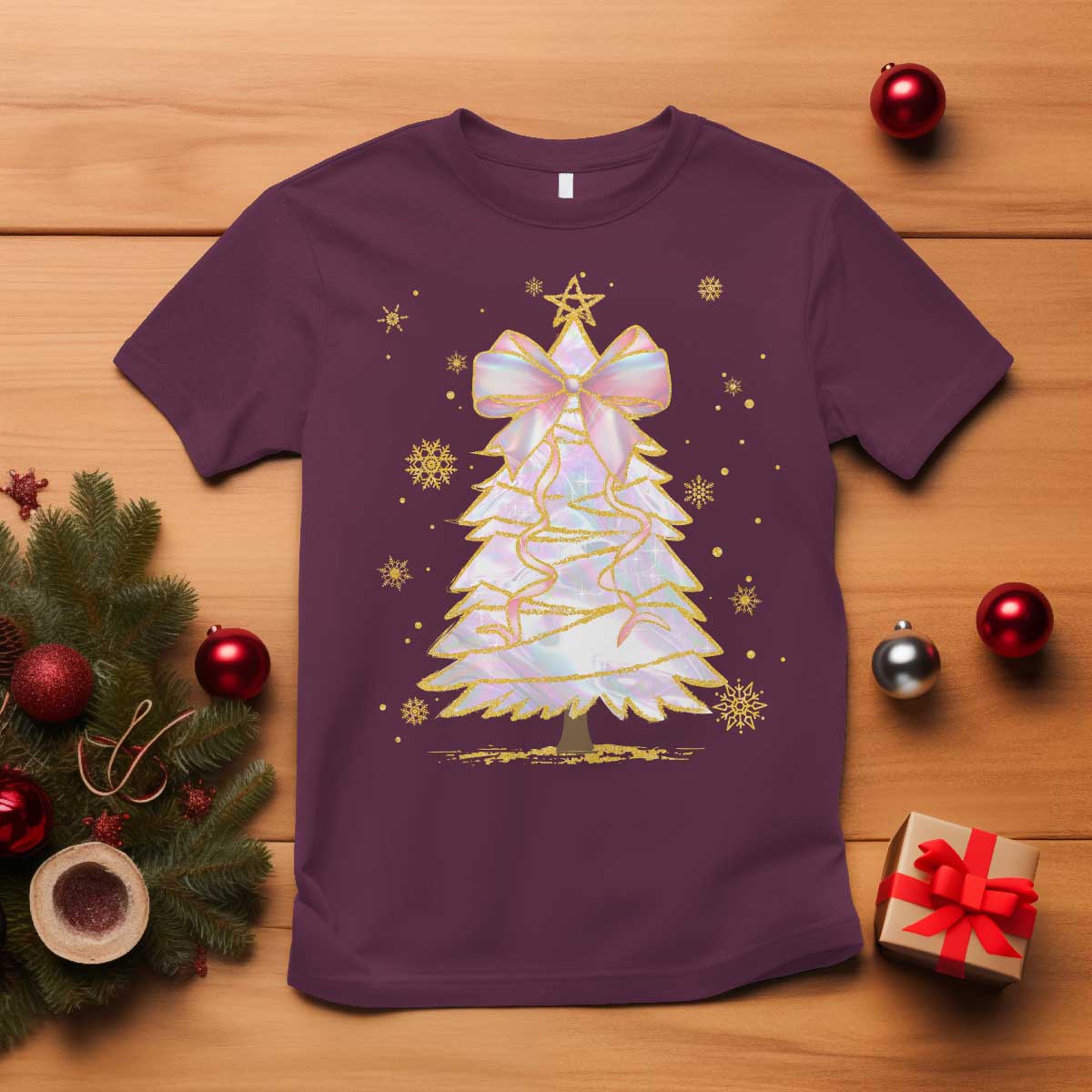 christmas-tree-bow-t-shirt-gift-for-her