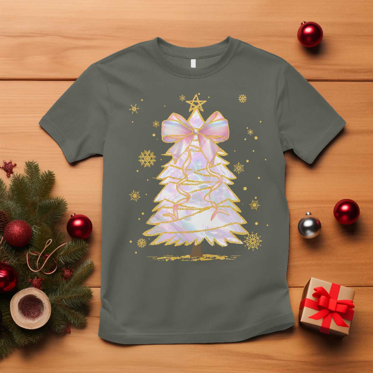christmas-tree-bow-t-shirt-gift-for-her