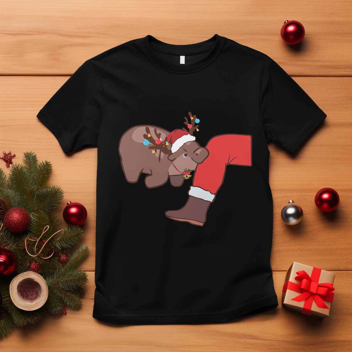 funny-moo-deng-christmas-t-shirt-moodengmas-xmas-baby-pygmy-hippo-cute-zoo-for-family-tee