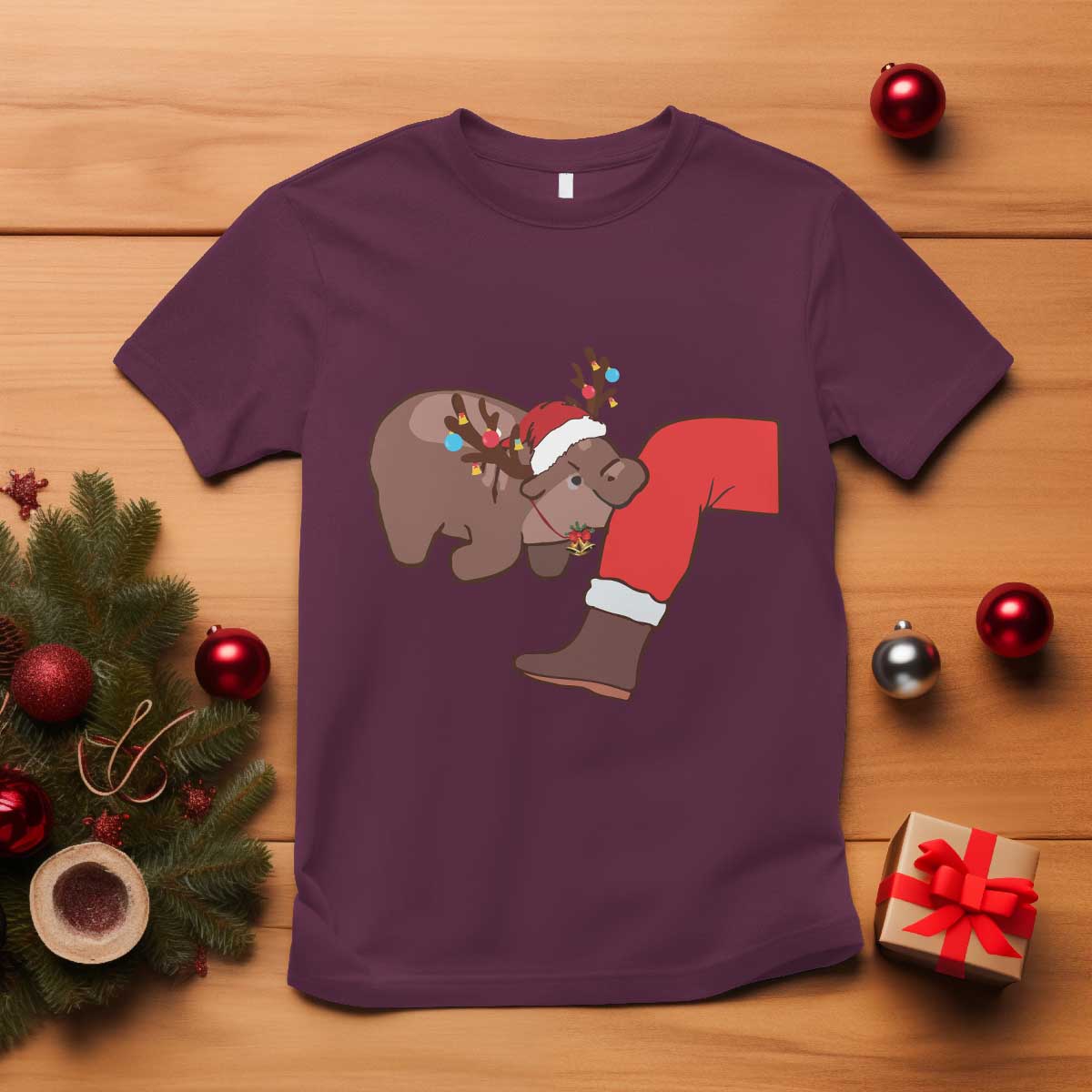 funny-moo-deng-christmas-t-shirt-moodengmas-xmas-baby-pygmy-hippo-cute-zoo-for-family-tee