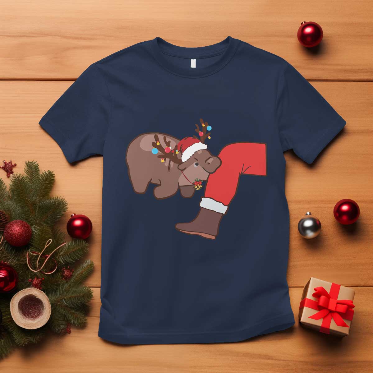 funny-moo-deng-christmas-t-shirt-moodengmas-xmas-baby-pygmy-hippo-cute-zoo-for-family-tee