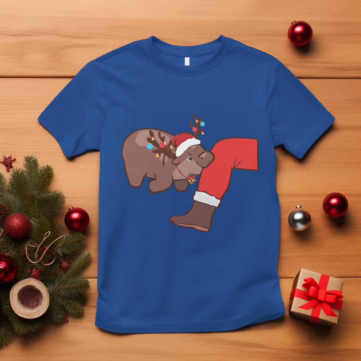 funny-moo-deng-christmas-t-shirt-moodengmas-xmas-baby-pygmy-hippo-cute-zoo-for-family-tee