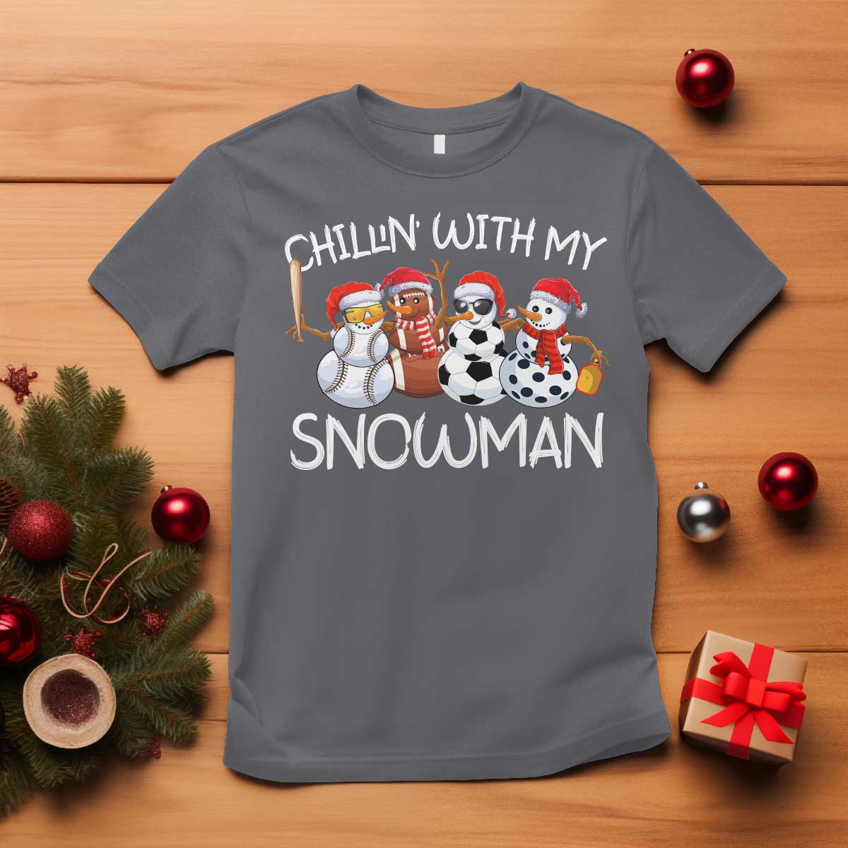 snowman-christmas-t-shirt-football-soccer-baseball-pickleball-chillin-with-my-snowmies-ugly-gift