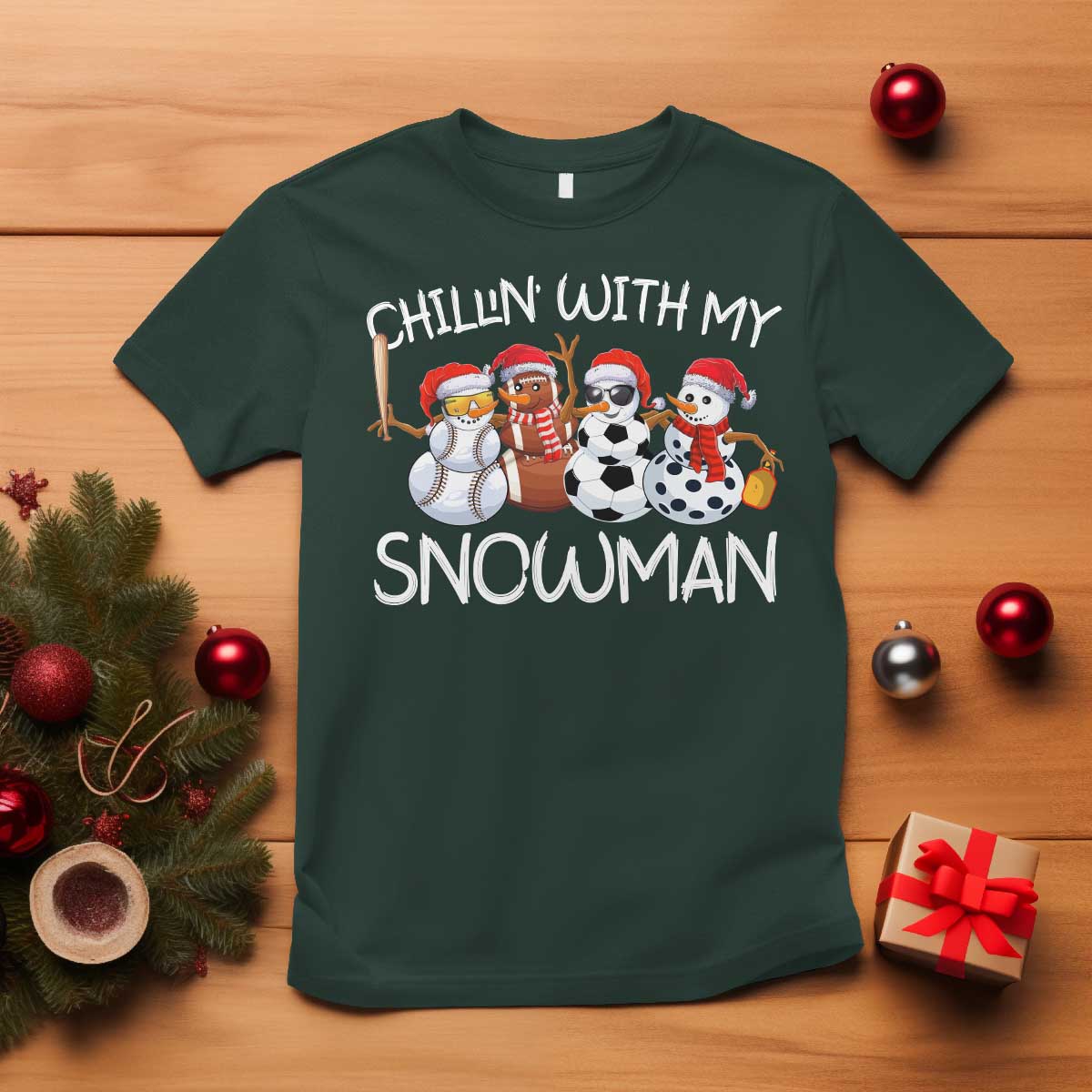 snowman-christmas-t-shirt-football-soccer-baseball-pickleball-chillin-with-my-snowmies-ugly-gift