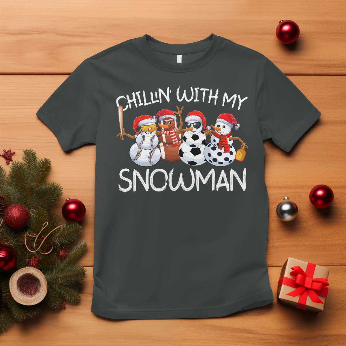 snowman-christmas-t-shirt-football-soccer-baseball-pickleball-chillin-with-my-snowmies-ugly-gift