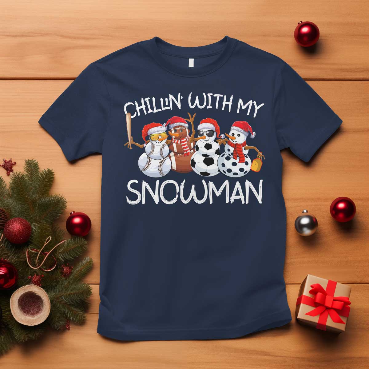 snowman-christmas-t-shirt-football-soccer-baseball-pickleball-chillin-with-my-snowmies-ugly-gift