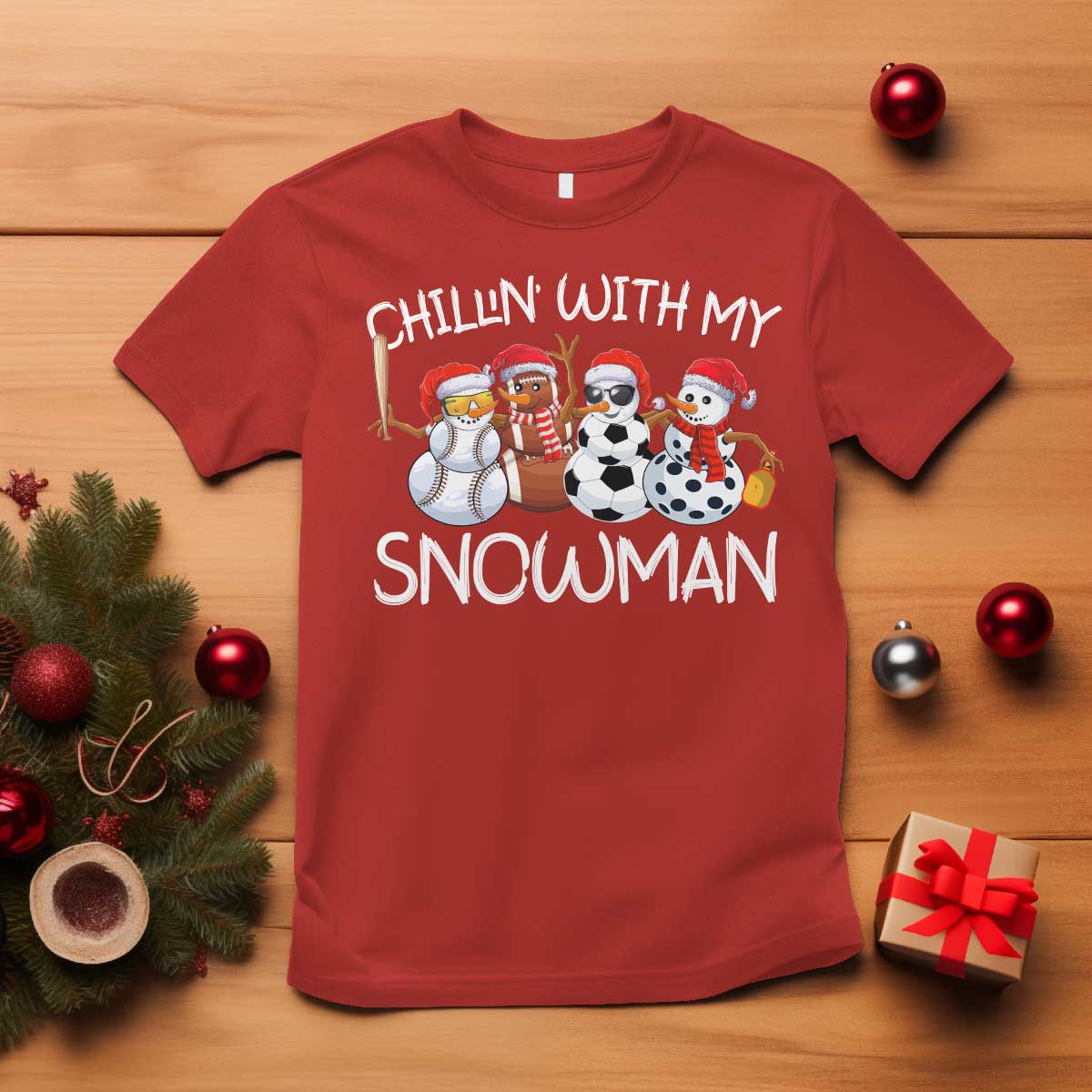 snowman-christmas-t-shirt-football-soccer-baseball-pickleball-chillin-with-my-snowmies-ugly-gift