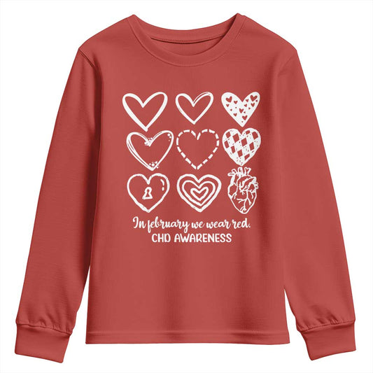 CHD Heart Disease Support Youth Sweatshirt In February We Wear Red
